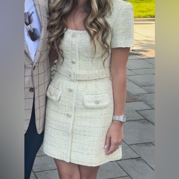 SELF PORTRAIT Mini Tweed Yellow Dress - Picture 3 of 3